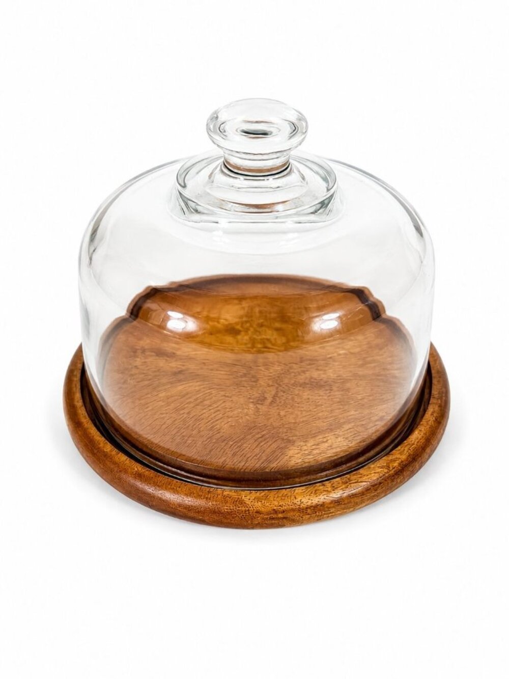 Wood Glass Cloche Cheese Dome Vintage Clear with Wooden Base  Display Kitchen Se